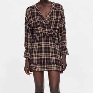 Brand New Plaid Zara Ruffle Midi Dress Small
